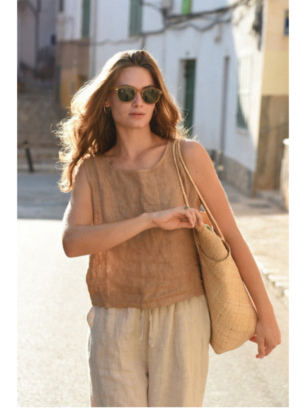 Beachwood Baby Mila Top Sz L Rye Brown Linen Coastal Quiet Luxury Beachy
